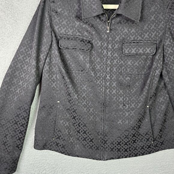 Jones New York Signature Womens Jacket Blazer 12 Black Zipper Sleeves Full Zip - Picture 16 of 16